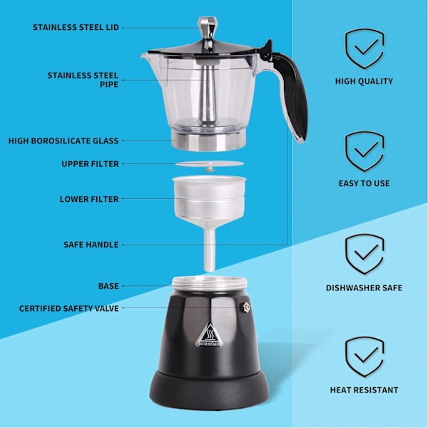6 Kopper 300ML Kaffemaskine Bærbar Transparent Top Elektrisk Italiensk Kaffekande Maskine til Hjem EU Stik 220‑240V