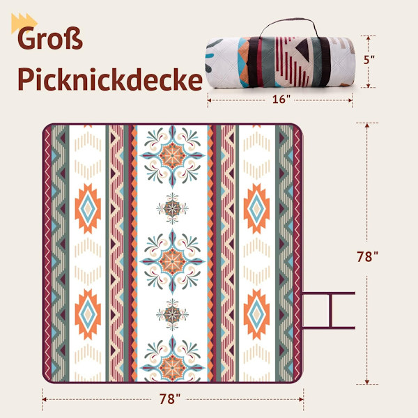 Utomhus picknickfilt Boho, bärbar tvättbar, för grillning, picknick, vandring