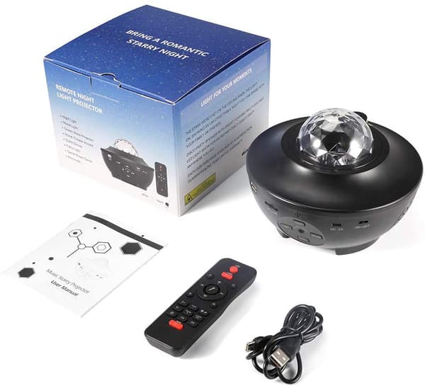 Galaktisk Symfoni, Stjernenattlys med Bluetooth-høyttaler, Tilpassbare effekter for soverom, Auto-av-timer, Stemmekontroll, Perfekt for barn og