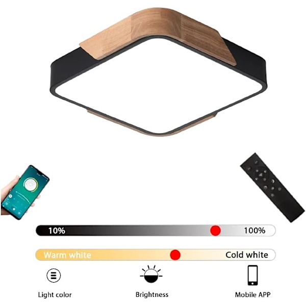 Simplistisk Linjedesign Fyrkantiga Svarta Taklampor, Hög Säkerhet Högkvalitativa Material Inomhusbruk Modern LED-Taklampa Med Automatisk Timer