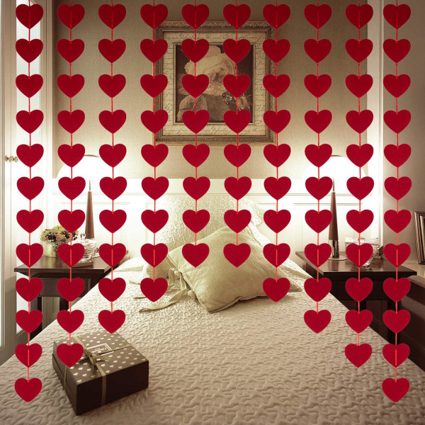 Alla hjärtans dag dekorationer - 80 st Röd filt krans hängande stränghjärtan - INGEN DIY - Alla hjärtans dag dekoration för hemmakontoret bröllopsdag