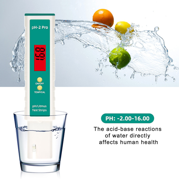 PH-meter Digital PH-tester Pen med teststrimmelfunktion Termometer til drikkevandspool
