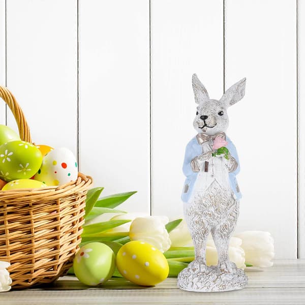Påskehare-dekorasjon i harpiks, kaninfigur til bordet, 2 stk. julepynt