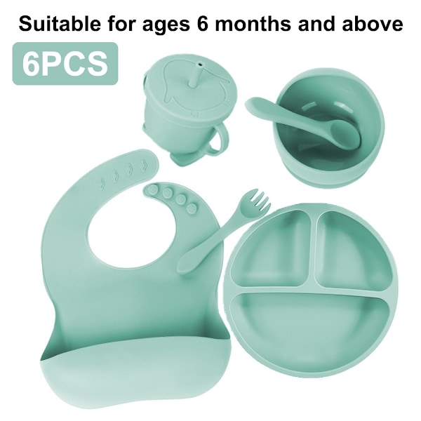 Børns supplerende silikone tallerken baby supplerende skål smiley tallerken seks-delt bestik sæt