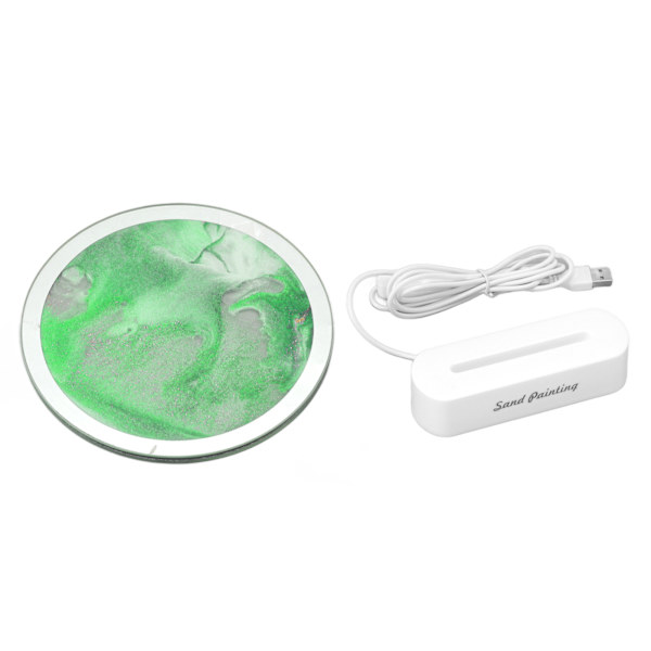 Kvikksandmaleri Lys USB Plug-in Øyebeskyttelse Kunstdekorasjon Flyttende Sand Bordlampe for Soverom Stue Grønn