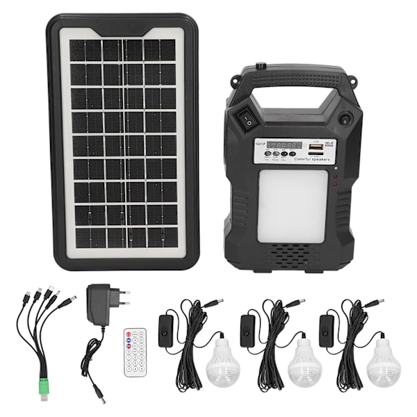 Solargenerator MP3 Bluetooth FM-radio LED-display Bärbar kraftstation med lampor för utomhus EU-kontakt 100‑250V