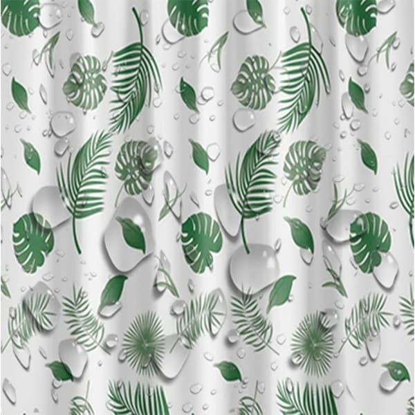 Duschdraperi för badrum, vattentätt polyester med botaniskt bladmönster, tropiskt djungeldesign duschfoder för heminredning, miljövänligt