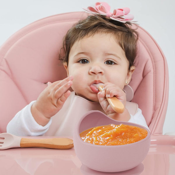 Barnens kompletterande silikonplatta babykompletterande skål smiley platta sexdelad besticksset