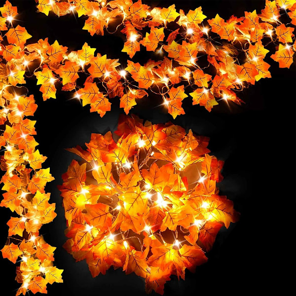 Festlig Förtrollning, Höstdekor Ljusslinga, Batteridriven Lönnlövsslinga, Mångsidig Säsongsdekor för Thanksgiving, Varm