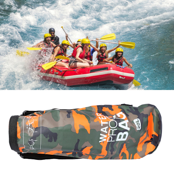 Vattentät torr väska polyester PVC lätt hopfällbar bärbar rulltopp torr väska för simning orange kamouflage 20L