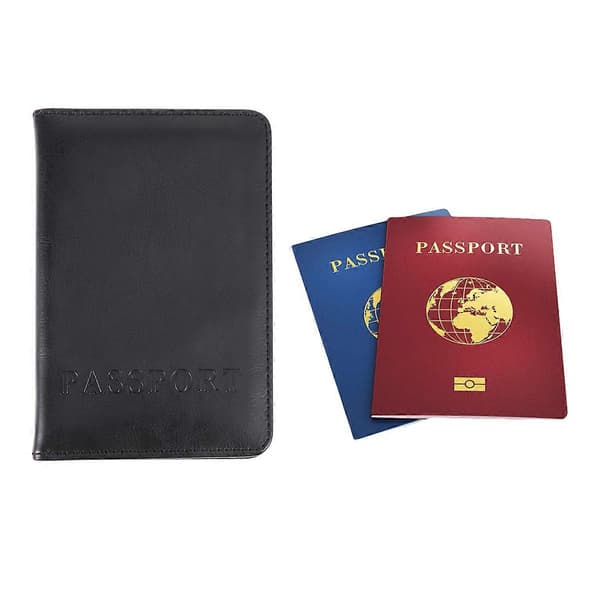 Svart passfodral reseorganisator för säker förvaring 2-pack PU