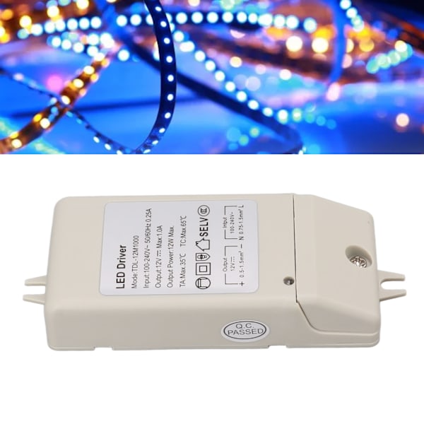 12W DC 12V 1A LED Driver LED Constant Current Drive Power Supply for LED Strip Light AC 100‑240V TDL 12M1000