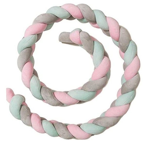 Vävd Lång Knuten Bollkudde Knuten Boll Barnrums Dekorativ Säng Grey+Pink+Green 4M