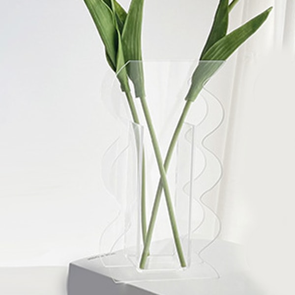 Blomster Vase Moderne Akryl Dekorative Unikke Bølgeform Vase til Soveværelse Stue Bord Transparent