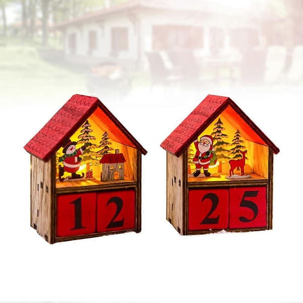 Evighetskalender i trä med juldesign för tidsräkning, 6-delars set