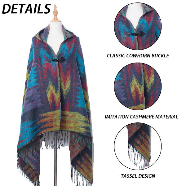 Dame Poncho Cape Åben Front Frynser Wrap