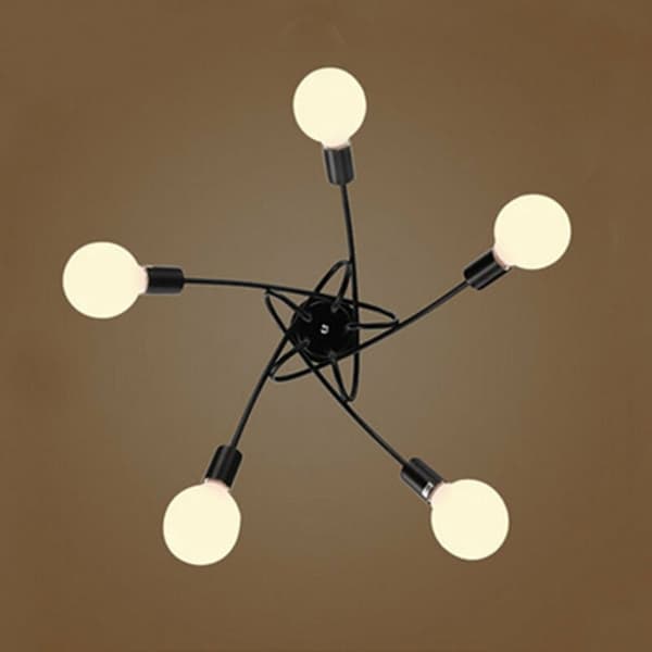 Mid Century Industrial Sputnik Lampe, Moderne Lysekrone til Bred Anvendelse, 5-Arms Justerbart Design, Sort Metalkonstruktion, E27 Base