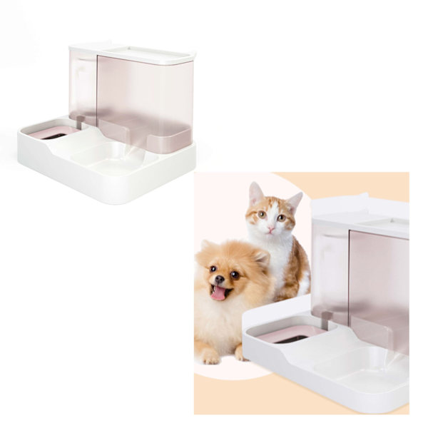 Pet Vand- og Foderautomat 2 i 1 Stor Kapacitet Transparent Vindue Automatisk Dyrefoder til Hund Kat Pink