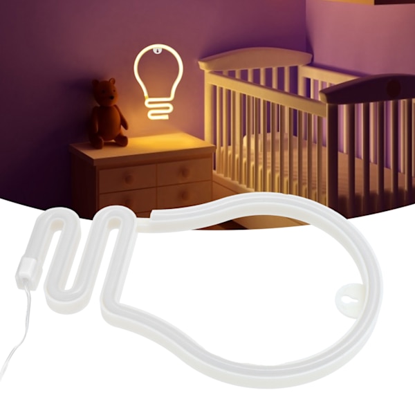 Glödlampa formad neonljus LED-skylt för väggdekor fest jul bröllop USB/batteridriven varm färg