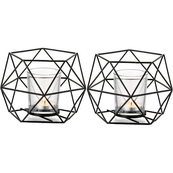 Geometrisk Tealight Ljushållare Set Om 2, Premium Metall Glas Material Mångsidig Användning Värmeljus Pelare För Bröllop Födelsedagsfest Speciella Tillfällen
