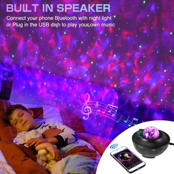 Galaktisk Symfoni, Stjernenattlys med Bluetooth-høyttaler, Tilpassbare effekter for soverom, Auto-av-timer, Stemmekontroll, Perfekt for barn og