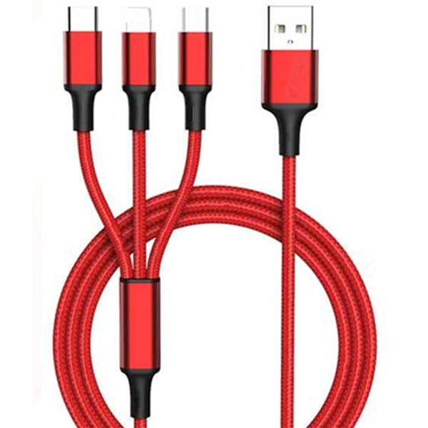 1,2 m Multiladdningskabel 3A, 3-i-1 USB-laddningssladd med