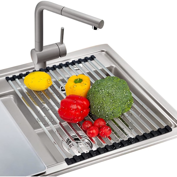 Hopfällbart diskställ för diskho, rostfritt stål, effektiv köksorganisation, värmebeständig och halkfri design, mångsidig