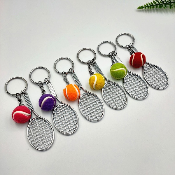 Keyring Metal Tennis Racket Keyring Keychain Tennis Ball 6 PCS