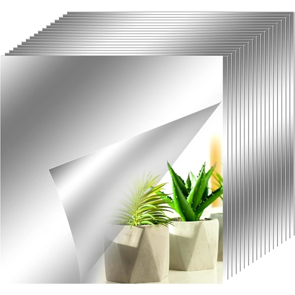 Självhäftande Dekorativa Mosaikspegelplattor, Självhäftande Akrylspegelplattor Flexibla Spegelark för Hemväggdekor, Silver (18 Stycken)