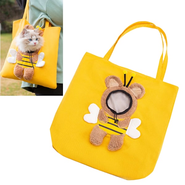 Pet Shoulder Bag Breathable Adjustable Elastic Opening Cute Canvas Pet Carrying Bag for Puppy Cat Bee Extra Large (Recommended Weight 3‑6kg /