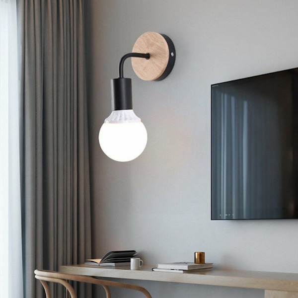 Industriell Vägglampa med Synlig Glödlampa, Högkvalitativ Metall- och Träfinish för Rustik Charm, Enkel Installation för Din Hall eller Vardagsrum, 2 st