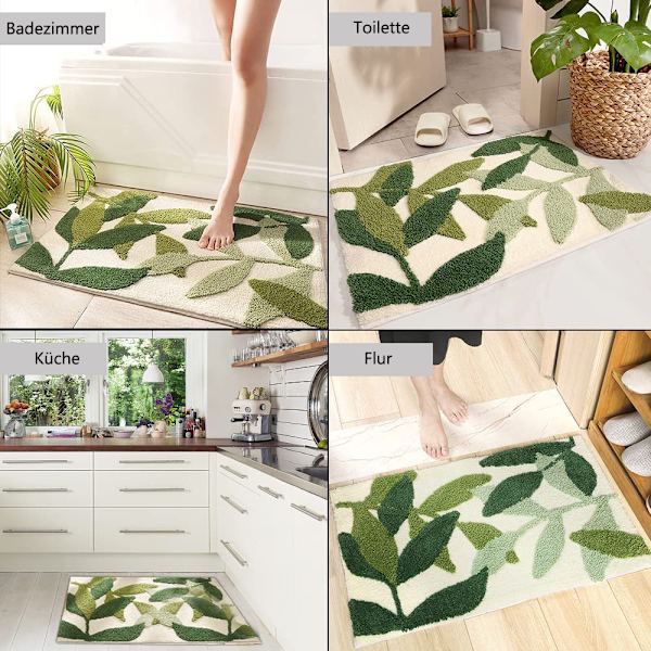 Absorberande dörrmatta för badrumsdusch, lövformad badrumsmatta boho mjuk fluffig med TPR-baksida, mikrofibermatta halkfri lätt att rengöra superabsorberande ultra