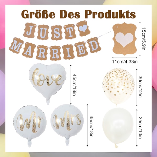 Elegant Bröllopsdekor, Premiumkvalitet Elegans Just Married-paket för Förlovningsfest, Vitt & Guld Tema