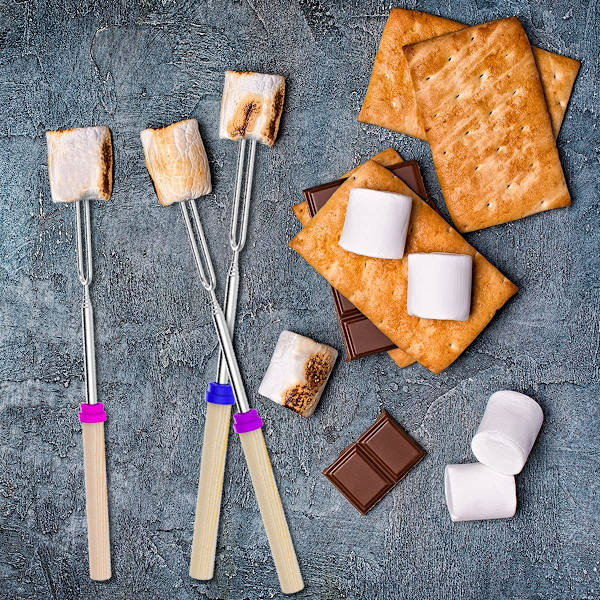 Marshmallow-grillspyd i rustfritt stål - Teleskopiske grillspyd for bål