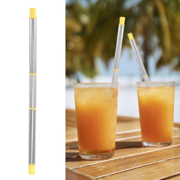 Collapsible Straw Stainless Steel Portable Easy to Clean Foldable Straw with Cleaning Brush for Home Office Outdoor Yellow