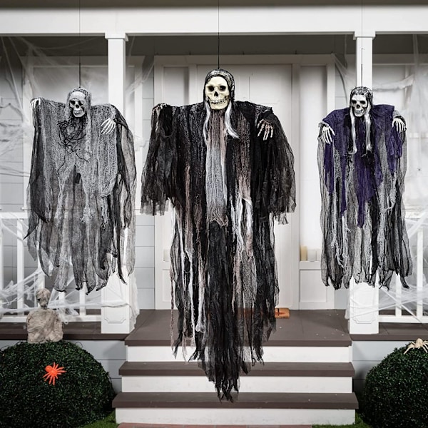 Halloween Dekorationer Utomhus, Lysande Ögon Premium Material Lätt Att Använda Hängande Spöken Skelett, 3-pack Justerbara Armar Hållbara Material Läskiga