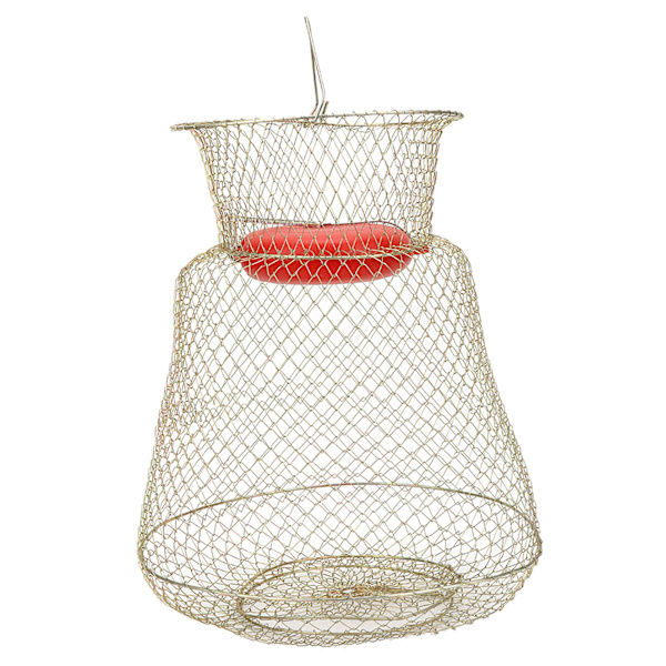 Rustfrit stål foldbar rund bærbar fisk rejer kurv fiskenet bur med flydende skålDiameter 33cm(S)