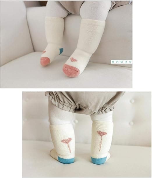 3 Par Tykke Antislip Baby-Strømper, Bomuld Knæhøje Strømper