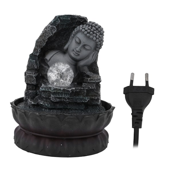 Harpiks Vannfontene Ornamenter Sovende Buddha Statue Innendørs Vannlandskap Hjemmedekor Gave EU-plugg 220V