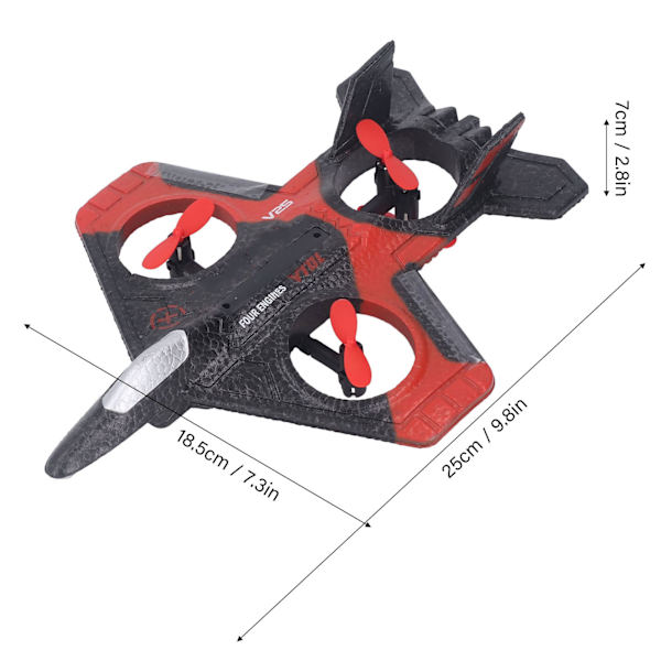 RC Drone Bärbar EPP Fjärrkontrollplan med Färgglada LED-lampor och Reservpropellrar för Barnleksak Present Röd Enstaka Batteri