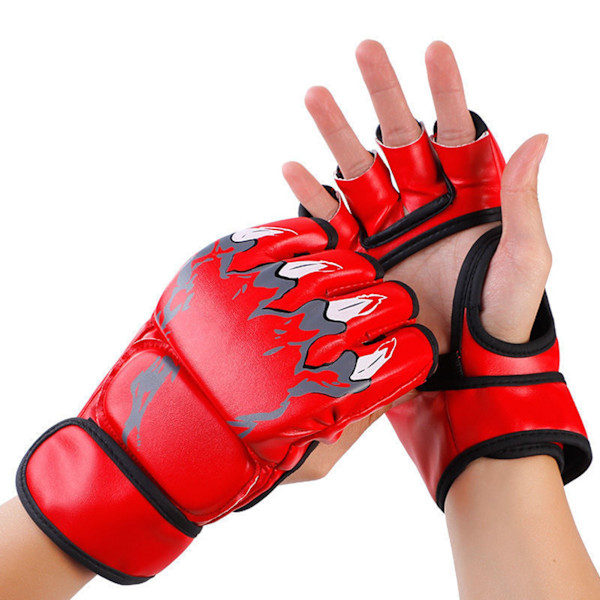 Half Finger Boxing Fight Gloves Half Finger Kickboxing Gloves with Adjustable Wrist Band for Men Women Tiger Claw Style Red