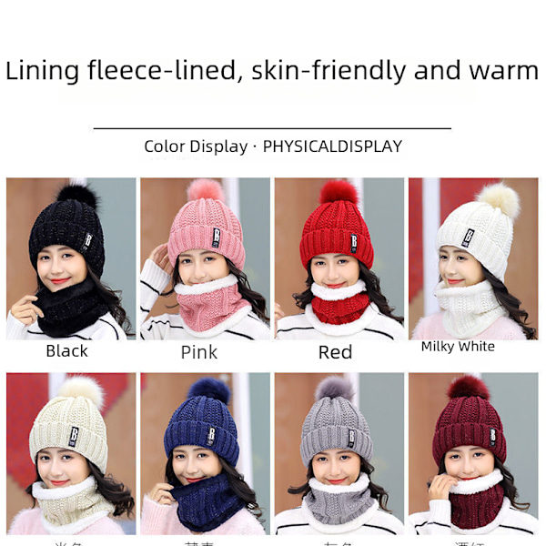 Vinter Koreansk ullhatt for damer med pluss fløyelspolstring, skjerf, sykkelhatt, varm, kuldebestandig, strikket ørebeskyttelse, trendy lue