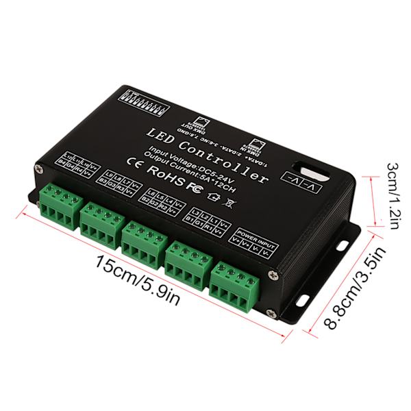 DC5V-24V 6-kanals RGB LED-controller DMX-dekoder driver strip-modul sort farve