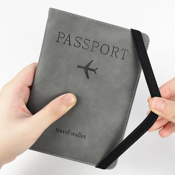 Passportskjerm i PU-lær, multifunksjonell passholder, dokumentholder, passdeksel grey