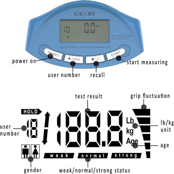 Grip Dynamometer med understøttelse af flere brugerprofiler, svag normal stærk indikator med øjeblikkelig feedback, digital hånddynamometer til omfattende