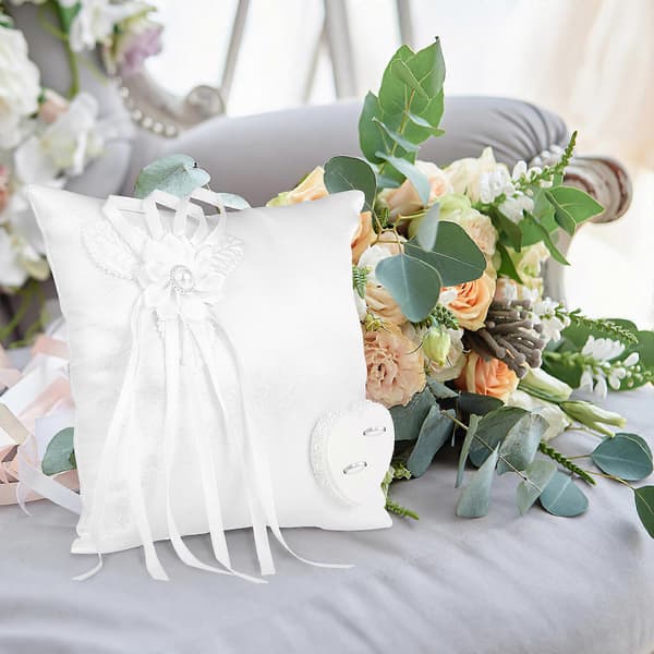 Dekorativ bryllupsringpute for bryllup, 1 stk blomsterformet ringpute
