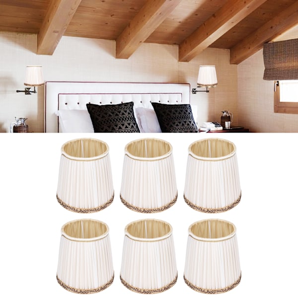 6Pcs Fabric Mesh Lamp Shade Clip On Lampshade Beige Golden Edge Style for E14 Chandelier Ceiling Lamp