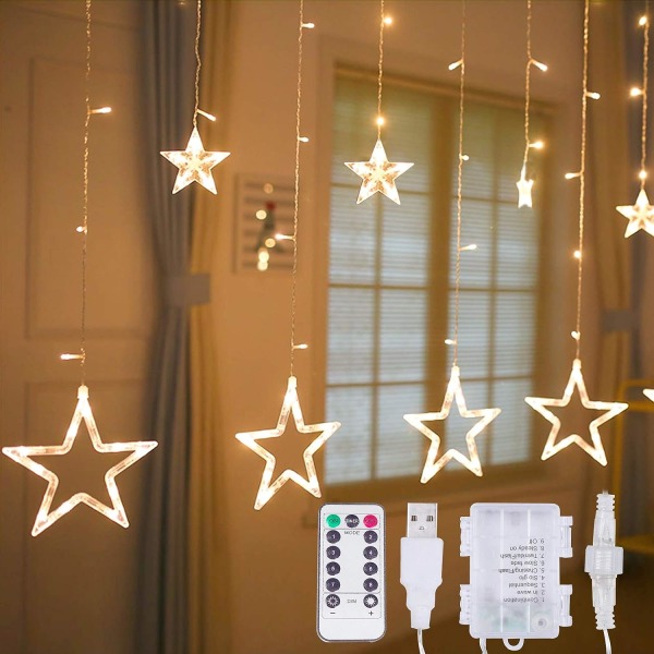 12 stjärnor 138-LED-lampor - Fjärrkontroll Star Curtain Fairy