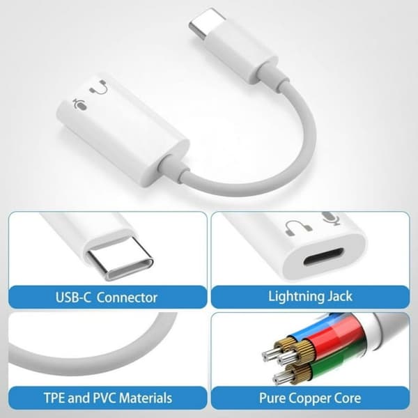 Lydadapter til USB C-enheder, USB C til 3,5 mm lydhovedtelefonadapter med understøttelse af stemmefunktion med arbejdsindikatorlys, High-Definition lyd