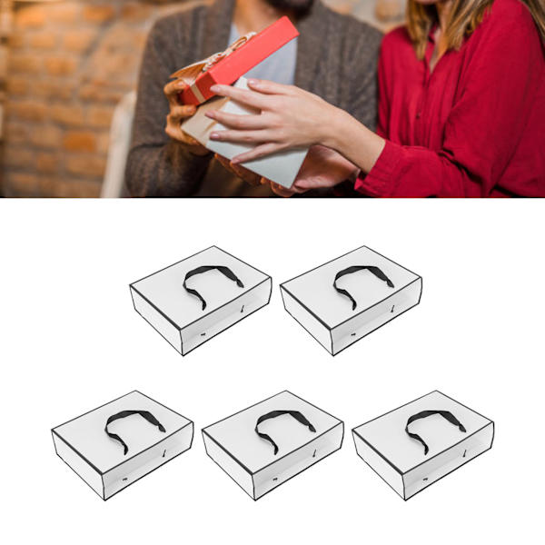 5 stk hvite papirposer med bredere håndtak, svart kantdekor, fasjonabel, miljøvennlig, gjenbrukbar gavepose for bryllupsshopping